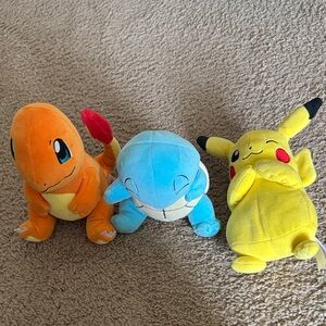 Pokemon Plush Trio - Orange Charmander, Blue Squirtle, Yellow Pikachu